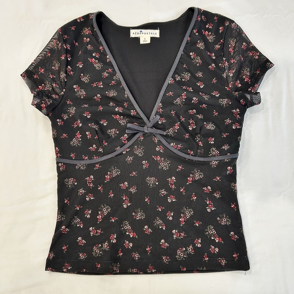 Aeropostale Dark Romance Fairy Goth Peasant Corset Top Womens Sz S Black Floral